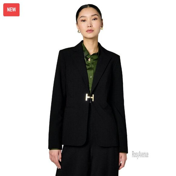 Woven Office Blazer with H Closure Pockets Workwear Staple